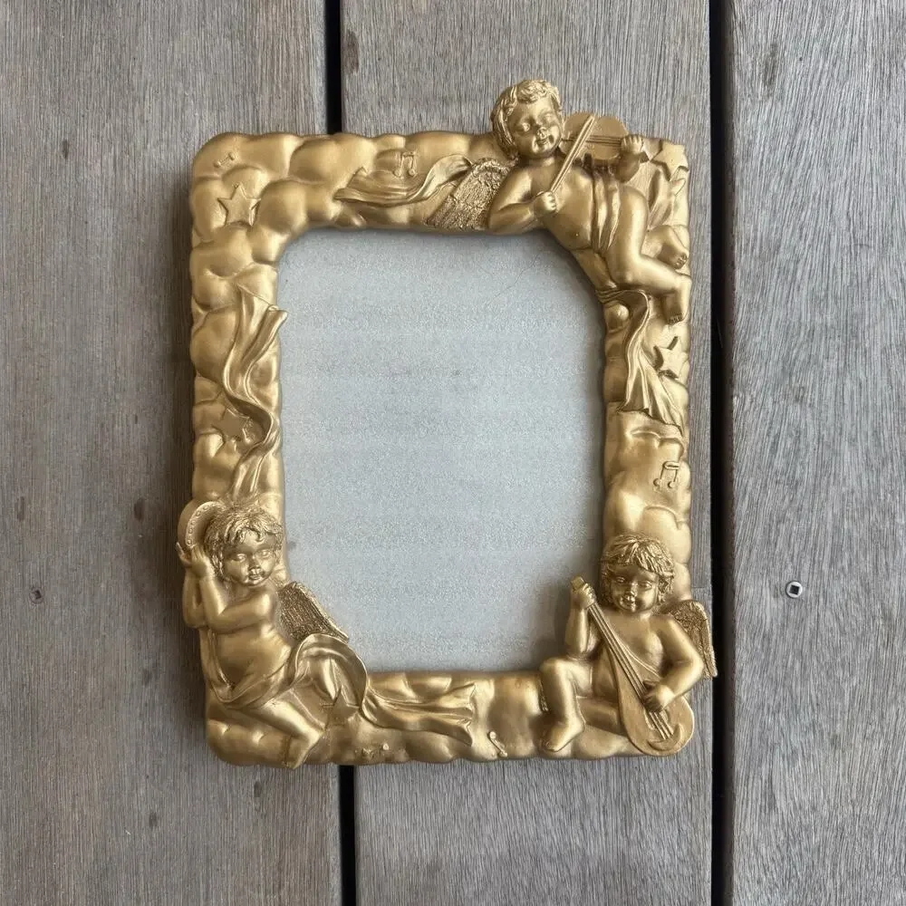 Vintage Picture Frame 9x7” Gold Cherubs Playing Instruments Whimsy Gallery Wall